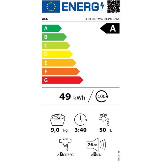 Aeg LF6K149PWG Πλυντήριο Ρούχων (9kg) με Λειτουργία Ατμού 1400rpm