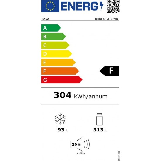 Beko RDNE455K30WN Ψυγείο Δίπορτο (406lt) Λευκό NoFrost (185x70x65) 3 χρόνια εγγύηση