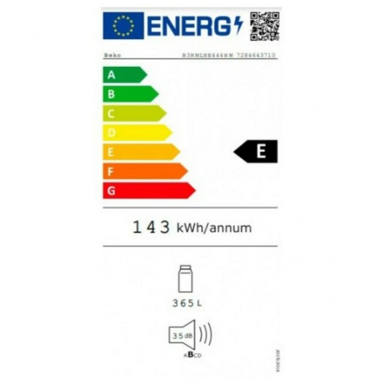 Beko B3RMLNE444HW Ψυγείο Μονόπορτο  (365lt)NoFrost Υ186.5xΠ59.7xΒ70.9εκ. Λευκό 