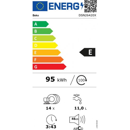 Beko DSN 26420 X Εντοιχιζόμενο Πλυντήριο Πιάτων για 14 Σερβίτσια 60cm Inox 