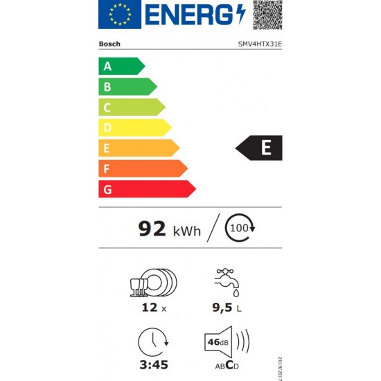 Bosch SMV4HTX31E Πλυντήριο Πιάτων Εντοιχιζόμενο (60cm) 12 Σερβίτσιων