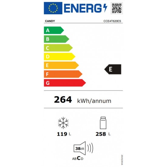 Candy CCE4T620ES Ψυγειοκαταψύκτης inox 377lt NoFrost Υ200xΠ59.5xΒ65.8εκ,Wi-Fi