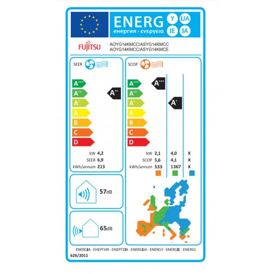 Fujitsu ASYG14KMCE/AOYG14KMCC Κλιματιστικό Inverter 14000 BTU A++/A+ 