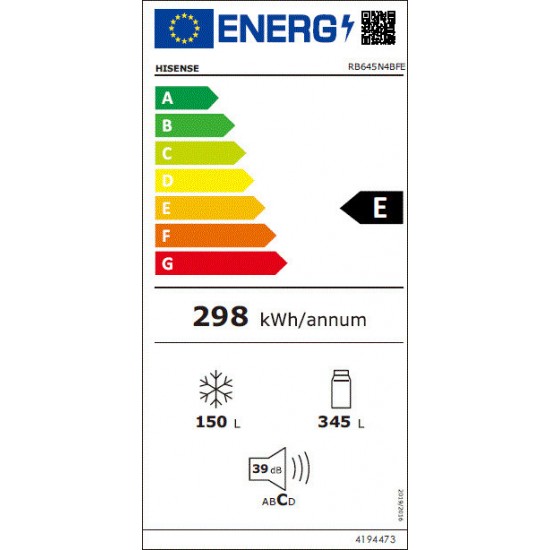 Hisense RB645N4BFE Ψυγειοκαταψύκτης 495lt Full No Frost Υ200xΠ70.4xΒ69.5cm Μαύρο, Premium Black Metal,Inverter Motor με 10 χρόνια εγγύηση