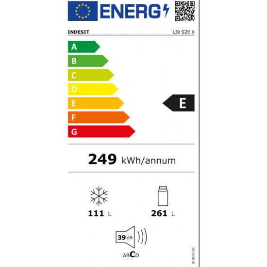 Indesit LI9 S2E X Ψυγειοκαταψύκτης ΙΝΟΧ 372lt,στατικο(lowfrost) Υψος201xΠλ59.5xΒαθ65.5εκ.