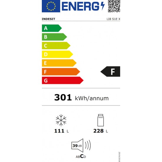 Indesit LI8 S1E X Ψυγειοκαταψύκτης 339lt low frost ,Υ189xΠ59.5xΒ65.5εκ. Inox