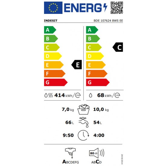 Indesit BDE 107624 8WS EE Πλυντήριο-Στεγνωτήριο Ρούχων 10kg/7kg Ατμού 1600 Στροφές 