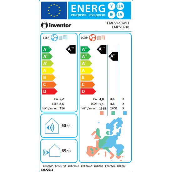 Inventor Emperor EMPVI-18WFI/EMPVO-18 Κλιματιστικό Inverter 18000 BTU A+++/A+++ , Wi-Fi,Ultraviolet Τύπου C & Ιονιστής,All DC Inverter,Hotel Menu