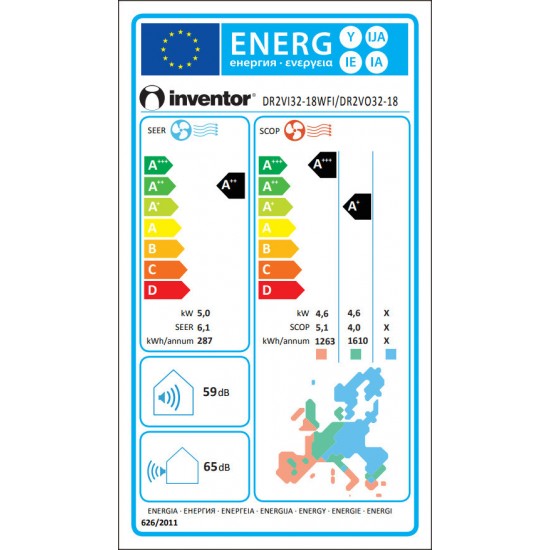 Inventor Dark DR2VI32-18WFI/DR2VO32-18 Κλιματιστικό Inverter 18000 BTU A++/A+ με Ιονιστή και WiFi Black