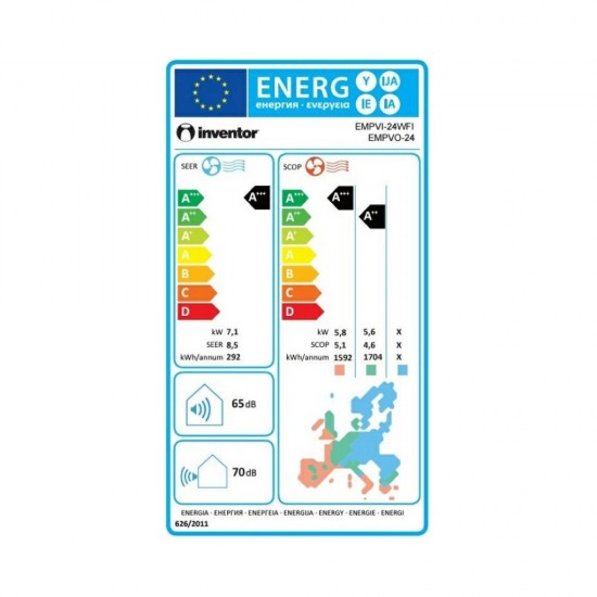 Inventor Emperor EMPVI-24WFI/EMPVO-24 Κλιματιστικό Inverter 24000 BTU A+++/A+++ , All DC Inverter , Wi-Fi,Ultraviolet Τύπου C & Ιονιστής,,Hotel Menu