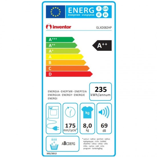 Inventor GLXD082HP Στεγνωτήριο Ρούχων 8kg A++ με Αντλία Θερμότητας 