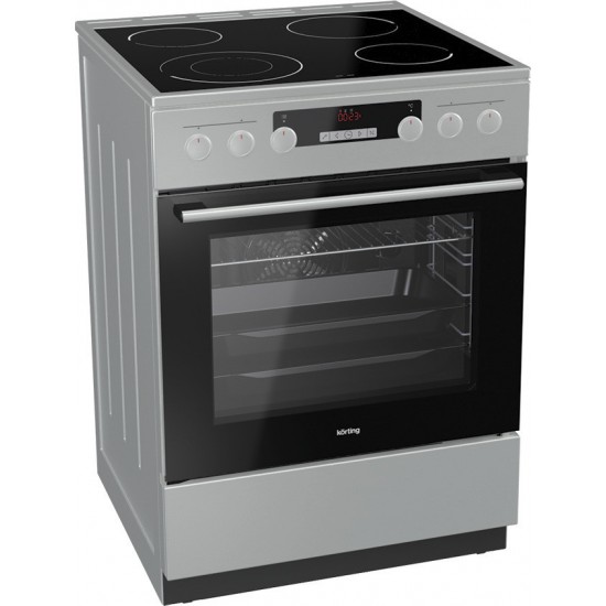 KORTING KEC6352IPC Κεραμική Κουζίνα (71lt) Inox Α,Silver Matte,Πόρτα Soft Close, Aqua Clean,11 λειτουργιες,Διακ, Βυθιζόμενοι