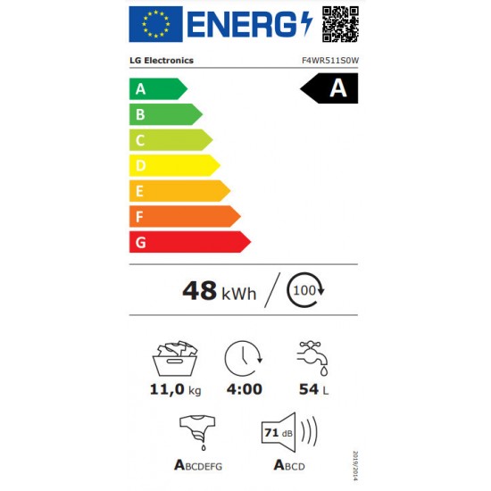 LG F4WR511S0W Πλυντήριο Ρούχων 11kg 1400 Στροφών,AI DD™,Μοτέρ Inverter /6 Motion Direct Drive,TurboWash™