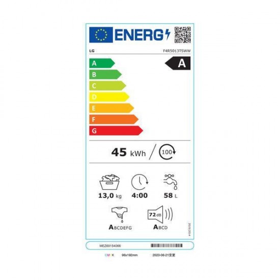 LG F4R5013TSWW Πλυντήριο Ρούχων 13kg με Ατμό 1400 Στροφών ,A-10%,AI DD™,Wifi ,