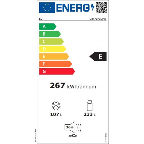 LG GBF71PZDMN Ψυγειοκαταψύκτης 340lt Total NoFrost Υψ186xΠλ59.5xΒ68.2εκ. Inox,i,NatureFRESH™,DoorCooling+™,FRESHBalancer™,Multi Air Flow,Smart ThinQ™ / Smart Diagnosis / Wifi