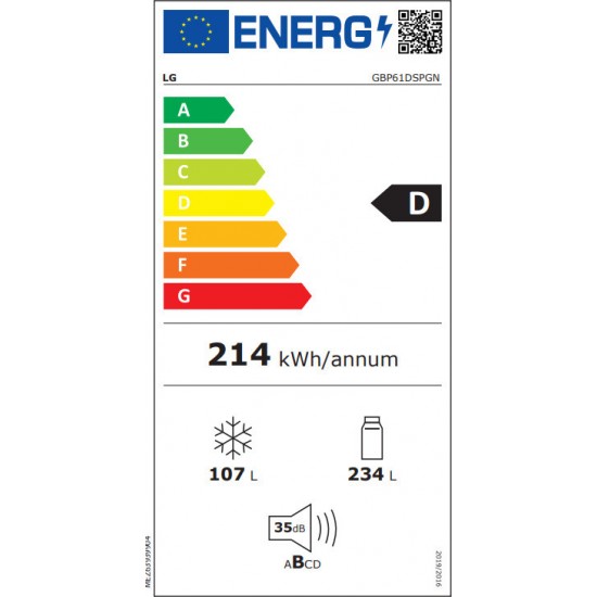 LG GBP61DSPGN Ψυγειοκαταψύκτης (341lt) NoFrost Inox,DoorCooling+™, Υ186xΠ59.5xΒ68.2εκ.LG Smart Inverter Compressor™,Smart Diagnosis,NFC