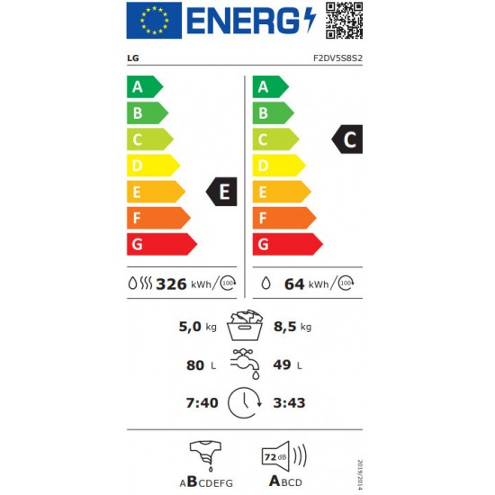 LG F2DV5S8S2E Πλυντήριο-Στεγνωτήριο Ρούχων 8.5kg/5kg Ατμού 1400 Στροφές  SLIM Βάθος 47,5 cm