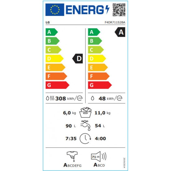 LG F4DR711S2BA Πλυντήριο-Στεγνωτήριο 11KG/6KG, A ,INOX,1400 Στροφών,Inverter Direct Drive™,Wifi 