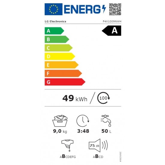 LG F4X1009NWH Πλυντήριο Ρούχων 9kg με Ατμό 1400 Στροφών,Wifi ,Μοτέρ Inverter Direct Drive™,6 Motion ,Steam™,