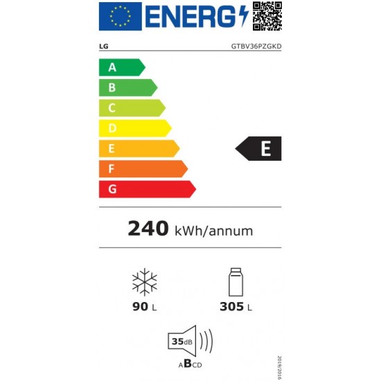 LG GTBV36PZGKD Ψυγείο Δίπορτο 395lt Total NoFrost υψ176xΠλ70xΒα68εκ. Inox,Door Cooling+, Smart Inverter Compressor