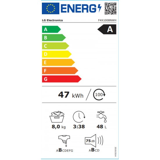 LG F4X1008NWH Πλυντήριο Ρούχων 8kg με Ατμό 1400 Στροφών ,Τεχνολογία Ατμού,WiFi