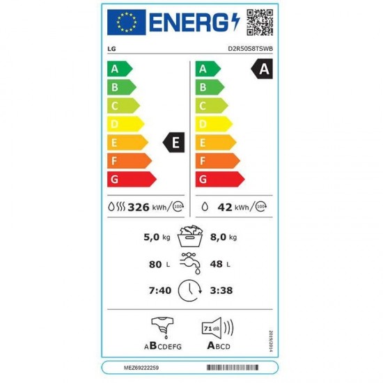 LG D2R50S8TSWB Πλυντήριο-Στεγνωτήριο Ρούχων 8kg/5kg Ατμού 1200 Στροφές ,TurboWash 360,AI DD™,