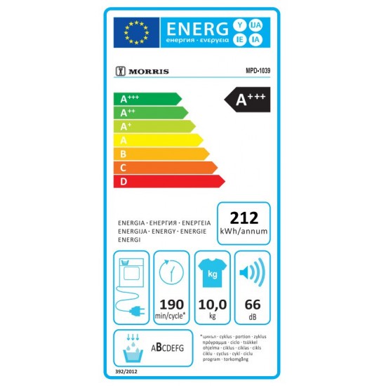 Morris MPD-1039 Στεγνωτήριο (10kg)  A+++  Αντλία Θερμότητας 14 προγραμμάτων ,Anti-Wrinkle