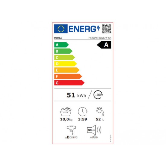 Midea MF200W100WB/W-GR Πλυντήριο Ρούχων 10kg 1400 Στροφών, 14 Προγράμματα & 13 Λειτουργίες συνδυαστικά ,BLDC Inverter Quattro Μοτέρ με 10 Χρόνια Εγγύηση,Health Guard (Steam Care μέχρι 99% αποστείρωση, Allergy Care & Auto Clean)