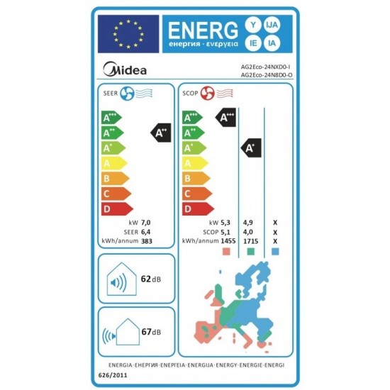 Midea Xtreme AG2Eco-24NXD0-I/AG2Eco-24N8D0-O Κλιματιστικό Inverter 24000 BTU A++/A+ με Ιονιστή και WiFi