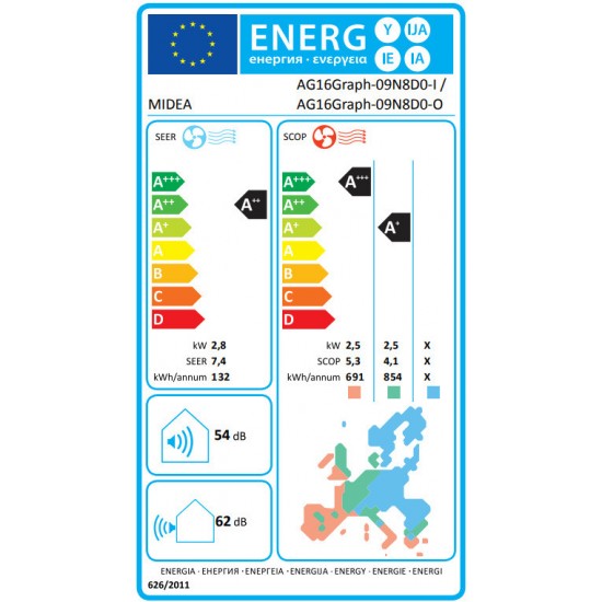 Midea Xtreme Graphite AG16Graph-09N8D0-I/09N8D0-O Κλιματιστικό Inverter 9000 BTU A++/A+ με WiFi 