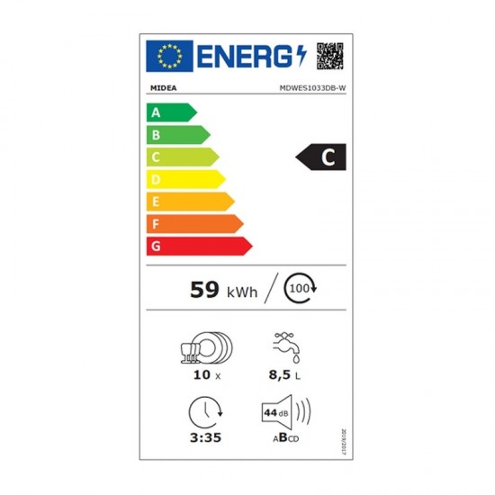 Midea MDWES1033DB-W Εντοιχιζόμενο Πλυντήριο Πιάτων για 10 Σερβίτσια Π44.8xY81.5εκ. Λευκό