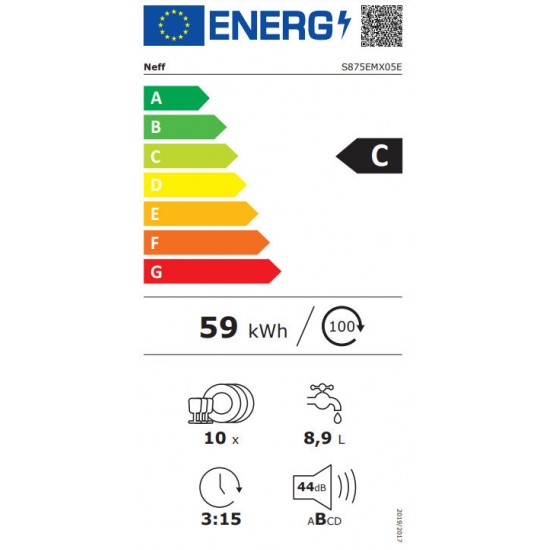 Neff S875EMX05E Εντοιχιζόμενο Πλυντήριο Πιάτων ΜΠΕΖ,44.8cm για 10 Σερβίτσια,Home Connect:,Duo Power, Τρίτο καλάθι,