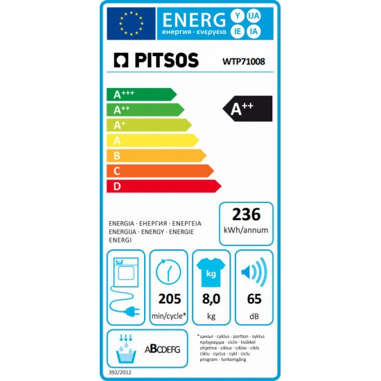 Pitsos WTP71008 Στεγνωτήριο με Αντλία θερμότητας 8kg A++,DuoTronic,SoftCare