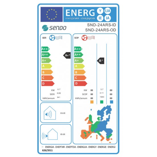 Sendo Aris SND-24/ARS3,   R 32 • DC Inverter • Wi-Fi Standard • Follow me, 5 ΧΡΟΝΙΑ  ΟΛΙΚΗ ΕΓΓΥΗΣΗ