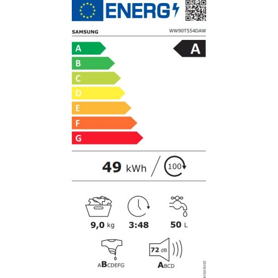 Samsung WW90T554DAW/S6 Πλυντήριο Ρούχων (9kg) 1400rpm A+++,WiFi,AddWash,AI Control,Προγράμματα ατμού