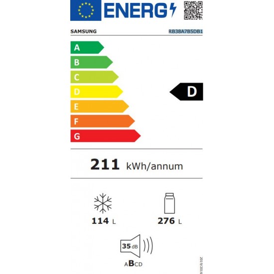 Samsung RB38A7B5DB1/EF Ψυγειοκαταψύκτης, Ανθρακί (Black DOI),(390lt) Bespoke,All-Around Cooling,NoFrost ,Digital Inverter,SpaceMax.Υ203xΠ59.5xΒ59.5εκ.