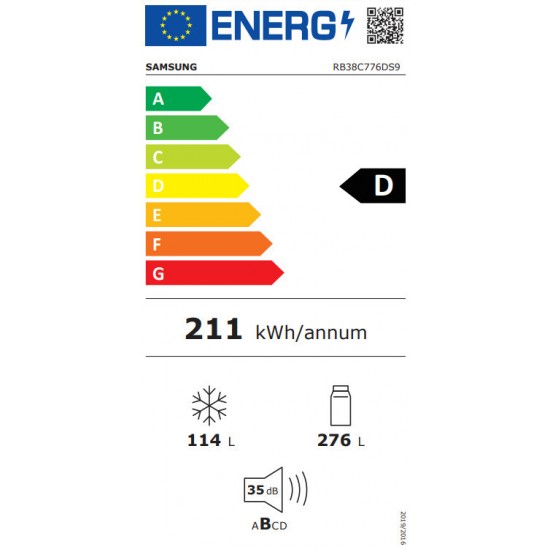 Samsung RB38C776DS9/EF Ψυγειοκαταψύκτης INOX 390lt Total NoFrost Υ203xΠ59.5xΒ65.8cm ,SmartThings AI Energy Mode,All-Around Cooling,Ενσωματωμένο Wi-Fi