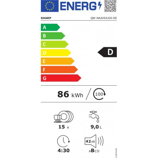 Sharp QW-NA24S42DI-EE Εντοιχιζόμενο Πλυντήριο Πιάτων για 15 Σερβίτσια Π59.8xY82εκ. Λευκό