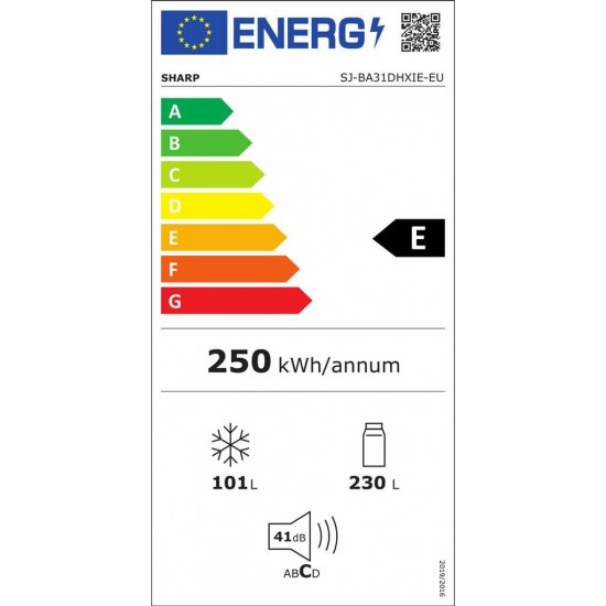 Sharp SJ-BA31DHXIE Ψυγειοκαταψύκτης 331lt Total NO FROST Υψ186xΠλ59.5xΒαθ65εκ.Inox Antifinger,Door Alarm