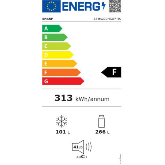 Sharp SJ-BA20DMXWF Ψυγειοκαταψύκτης 367lt NoFrost Υψ201xΠλ59.5xΒαθ65εκ. Λευκός