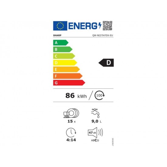 Sharp QW-NI27I47DX Πλυντήριο Πιάτων Εντοιχιζόμενο (60cm) 15 σερβίτσιων White