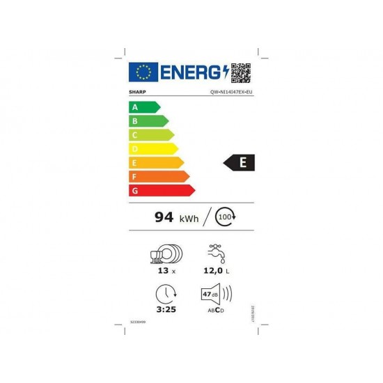 Sharp QW-NI14I47EX Πλυντήριο Πιάτων Εντοιχιζόμενο (60cm) 13 Σερβίτσιων,Α++,Γρήγορος χρόνος πλύσης 30 λεπτά για πλήρες φορτίο