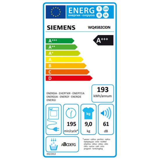 Siemens WQ45B2CIDN Στεγνωτήριο 9kg A+++ με Αντλία Θερμότητας,με ατμό smartFinish,autoDry:,intelligent dry μέσω του Home Connect