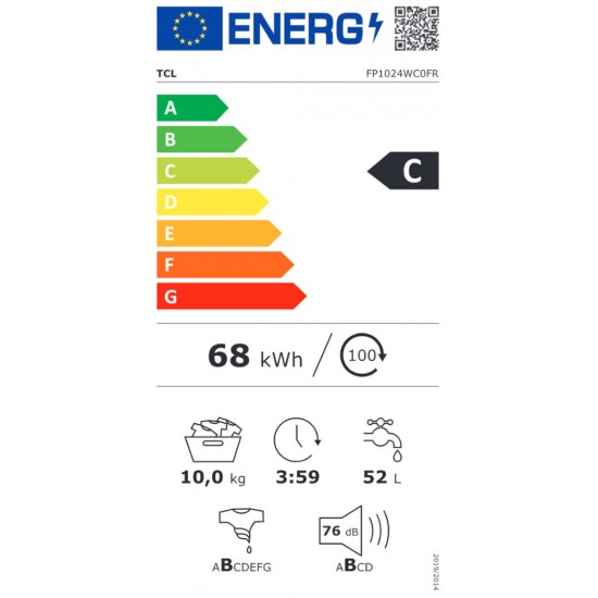 TCL FP1024WC0 Πλυντήριο Ρούχων 10kg με Ατμό 1400 Στροφών,Auto Dose,Μοτέρ Inverter