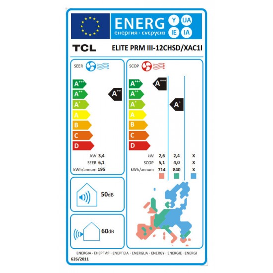 TCL Elite Premium III 12CHSA/XAC1I Κλιματιστικό Inverter 12000 BTU A++/A+++ με Wi-Fi