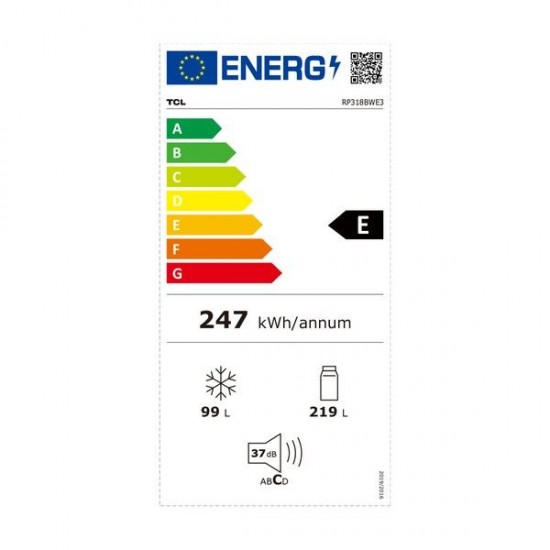 TCL RP318BWE3 Ψυγειοκαταψύκτης 318lt Total NoFrost Υ185xΠ59.5xΒ63cm Λευκός 