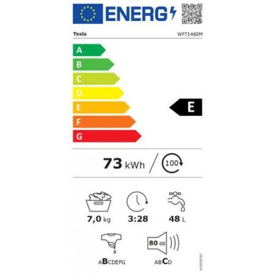 Tesla WF71460M Πλυντήριο Ρούχων 7kg 1400 Στροφών,Inverter Μοτέρ,Προγραμμάτων: 16  Εγγύηση αντιπροσωπείας: 60 Μήνες