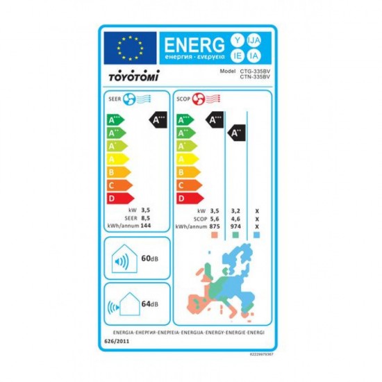 Toyotomi Erai CTN/CTG-335BV Κλιματιστικό Inverter 12000 BTU A+++/A+++ με Ιονιστή και Wi-Fi,All DC Inverter,Τεχνητή Νοημοσύνη