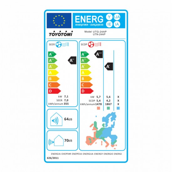 Toyotomi Umi Eco UTN/UTG-24ΑP Κλιματιστικό Inverter 24000 BTU A++/A+ με Ιονιστή και WiFi,voice control!