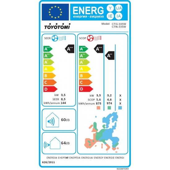 Toyotomi Erai CTN/CTG-335W Κλιματιστικό Inverter 12000 BTU A+++/A++ All DC Inverter,Τεχνητή Νοημοσύνη στο κλιματιστικό Erai,10 χρονια ολικη εγγυηση